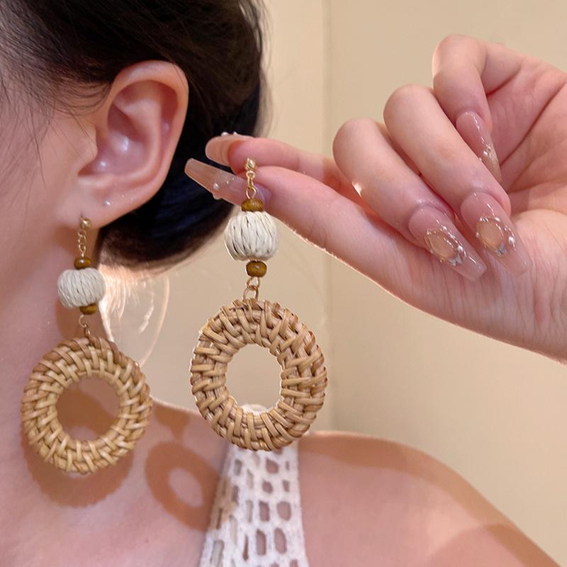 Bohemian woven fringed earrings women s design stud earrings temperament exaggerated earrings