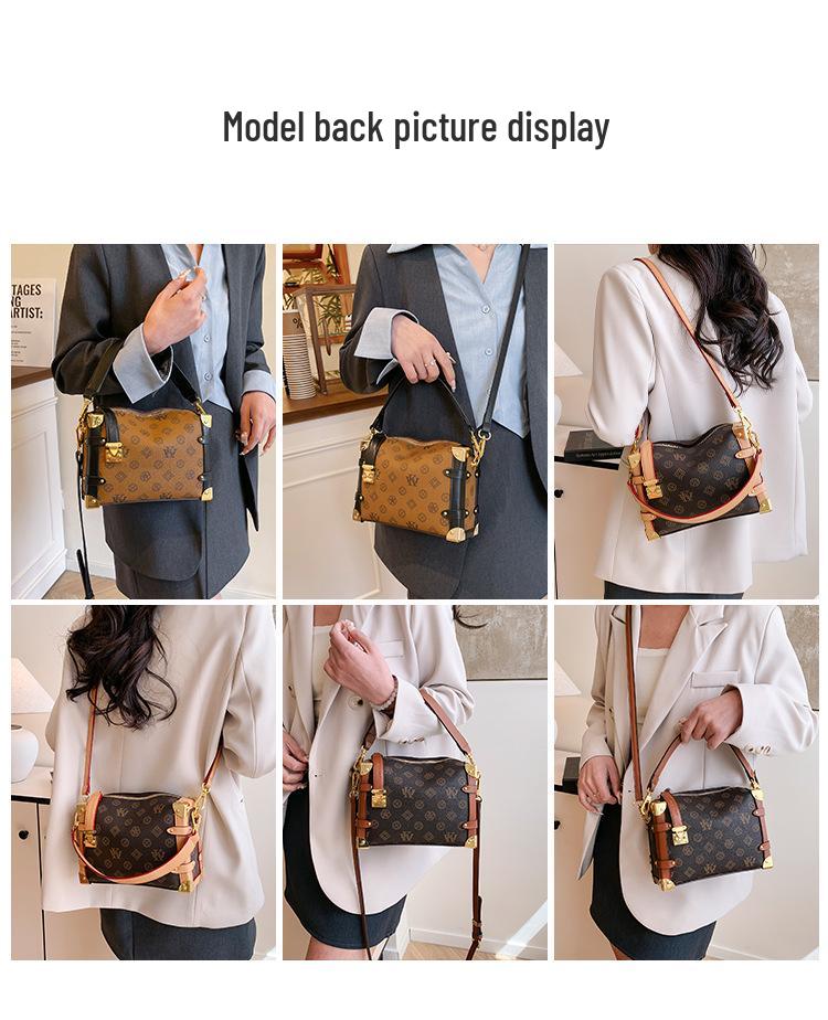 Geantă de umăr europeană și americană retro cu monogramă, tip pernă - Geantă de mână versatilă pentru femei