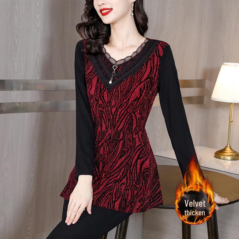 Fleece-Lined Slimming Plus Size Mid-Length Top - Autumn/Winter 2024 Korean Style