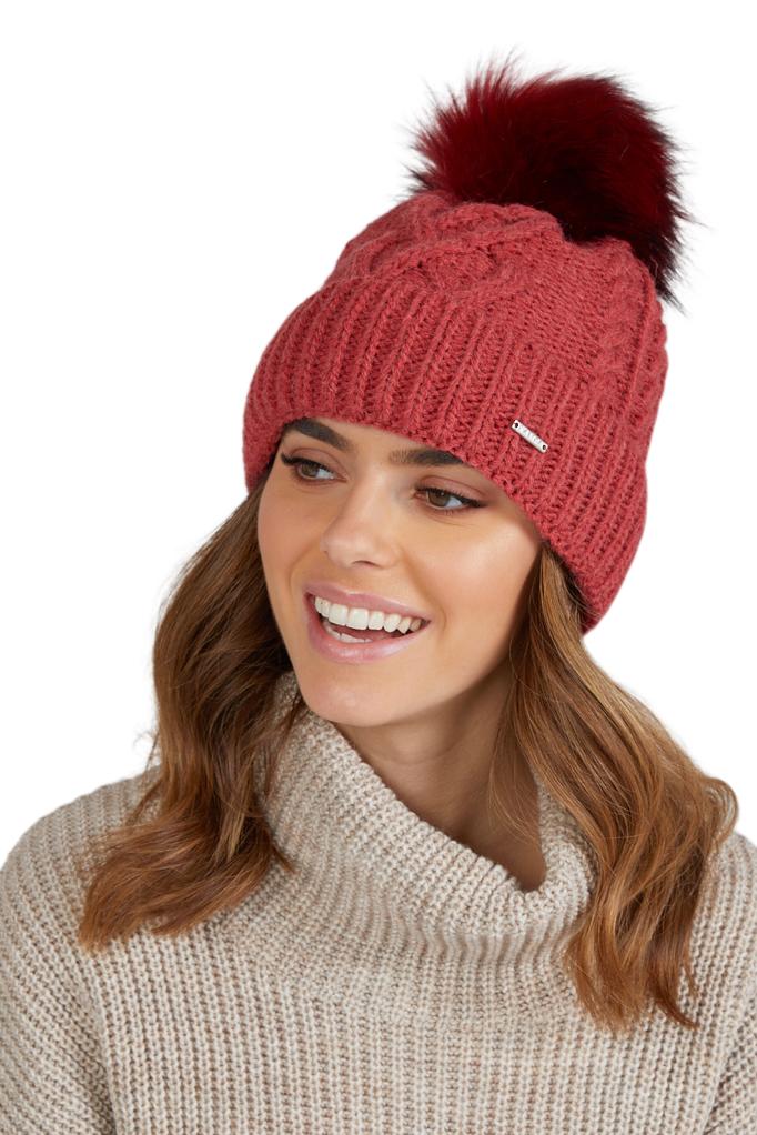 Torino Women' Winter Hat with Pompom, Raspberry Color