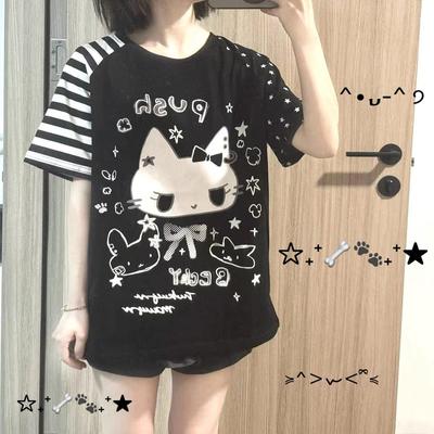 Oversized Tops Japanese T Shirts Women Clothing Summer Casual Y2k T-shirts Girls Harajuku Cute Anime Print Casual Tees