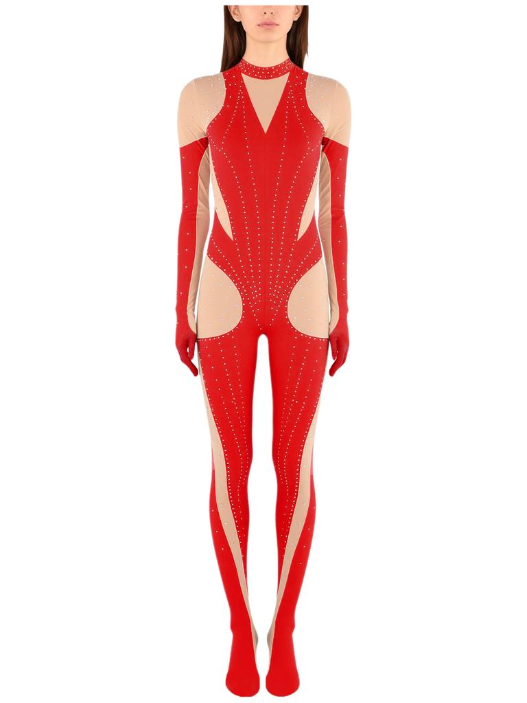 Unitard Lucios cu Strass-uri pentru Gimnastică Feminină, cu Mâneci Lungi și Mănuși, cu Picior, Culoare Contrastantă, Body pentru Patinaj Artistic