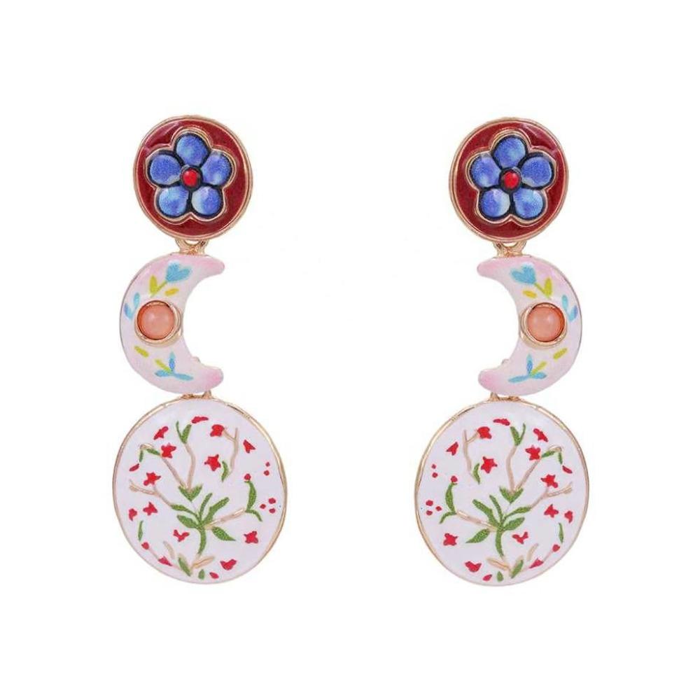 Enamel Material Dangle Earrings Flower Shape Geometric Earrings Stylish Stud Earrings  For Women C