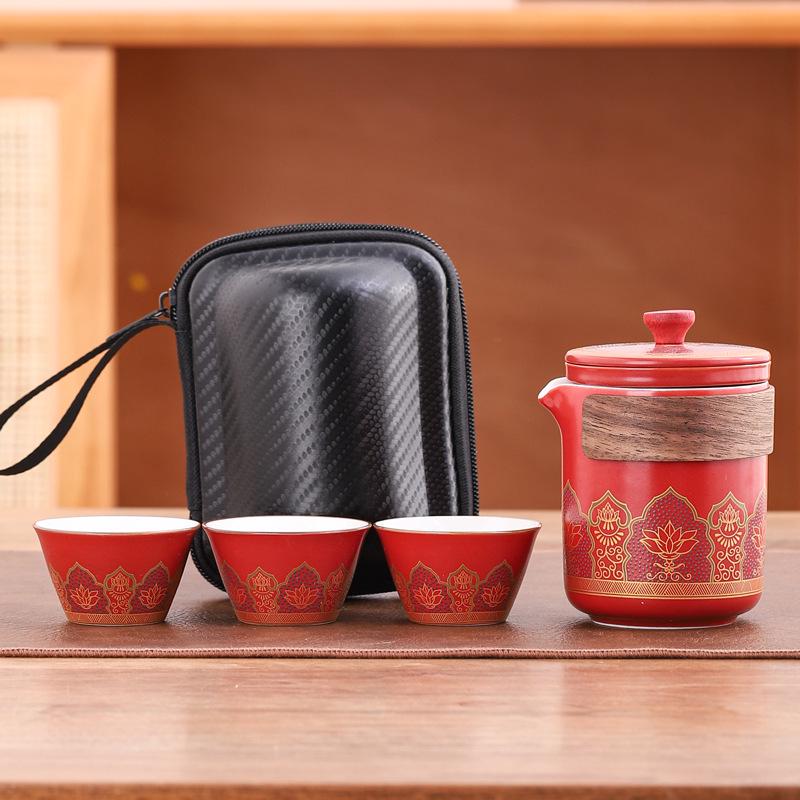 Portable Travel Kung Fu Tea Set: Compact Ceramic Teapot & Gaiwan for Outdoor Camping and Tea Enjoyment. Perfect Gift for Tea Lovers.
