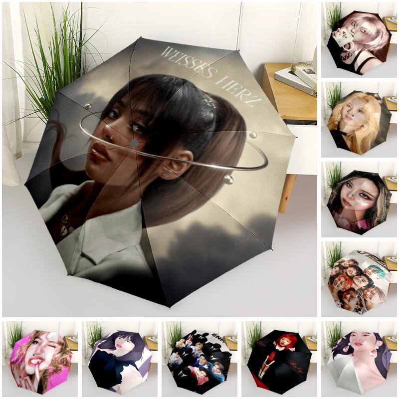 1pc Kpop Umbrella Portable Folding Umbrella Iron Frame Hole Bone Structure Outdoor Home Umbrella
