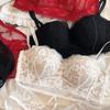 Sexy Lace Flowers Embroidery Underwear Set for Women Comfort Thicken Cup Push Up Bra Detachable Strap Top Bralette Lingerie Sets