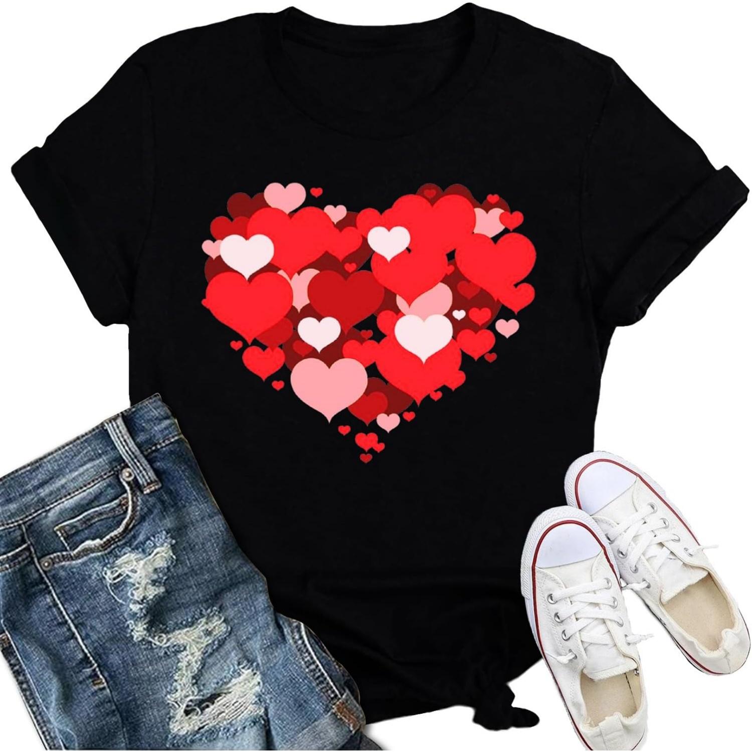 Рубашки на День Святого Валентина для женщин Милая футболка с сердечком Романтические парные футболки S чёрный