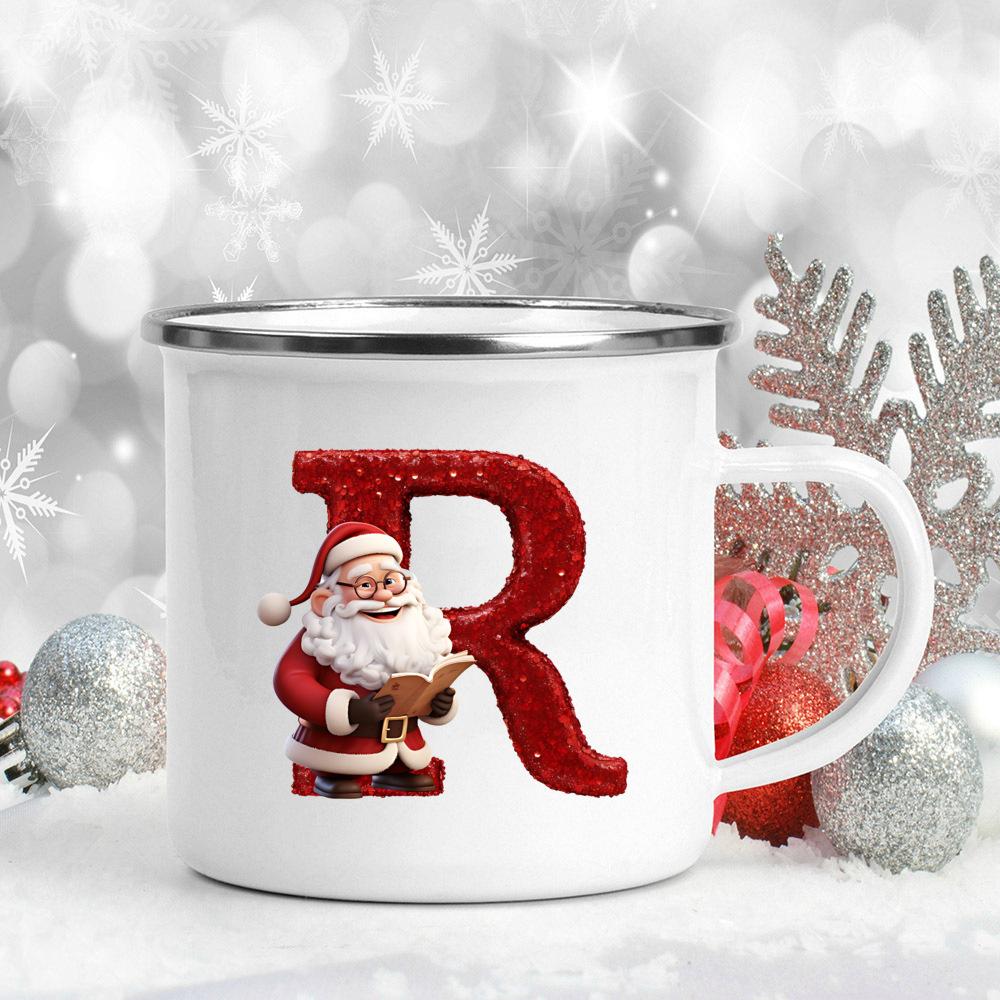 26 Letter Santa Claus Printed Enamel Cup Milk Juiice Coffee Cup Mug Best Christmas Gift For Family Friends