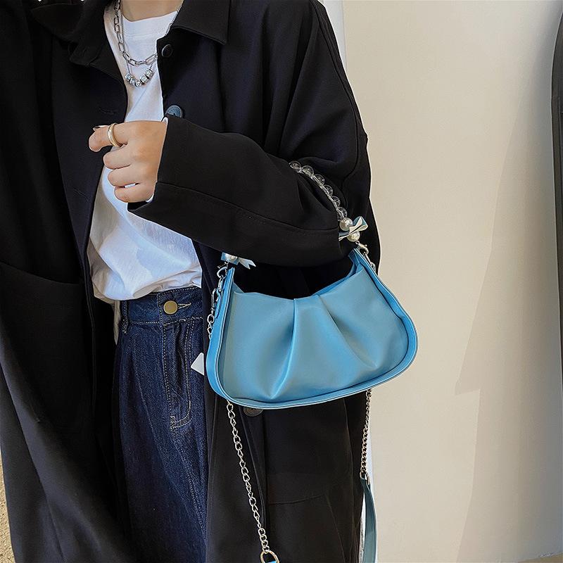 Casual Chain White Bag Women's 2025 Autumn New Trendy Casual Underarm Bag Pleated Cloud Messenger Bag