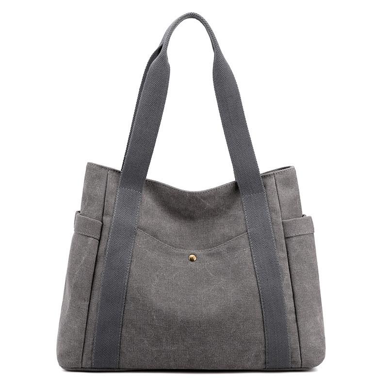 Canvas Tote Bag For Women With Zipper Pockets And Retro Style For Daily Use