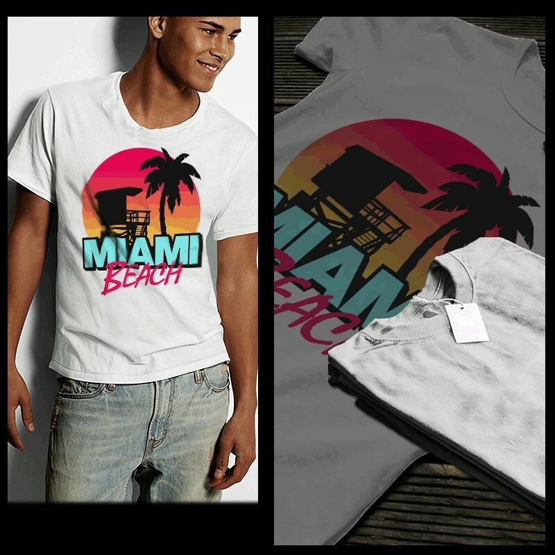 

Miami T-Shirt south beach Florida Miami Beach Dade CO USA Streetwear XL White 2XL