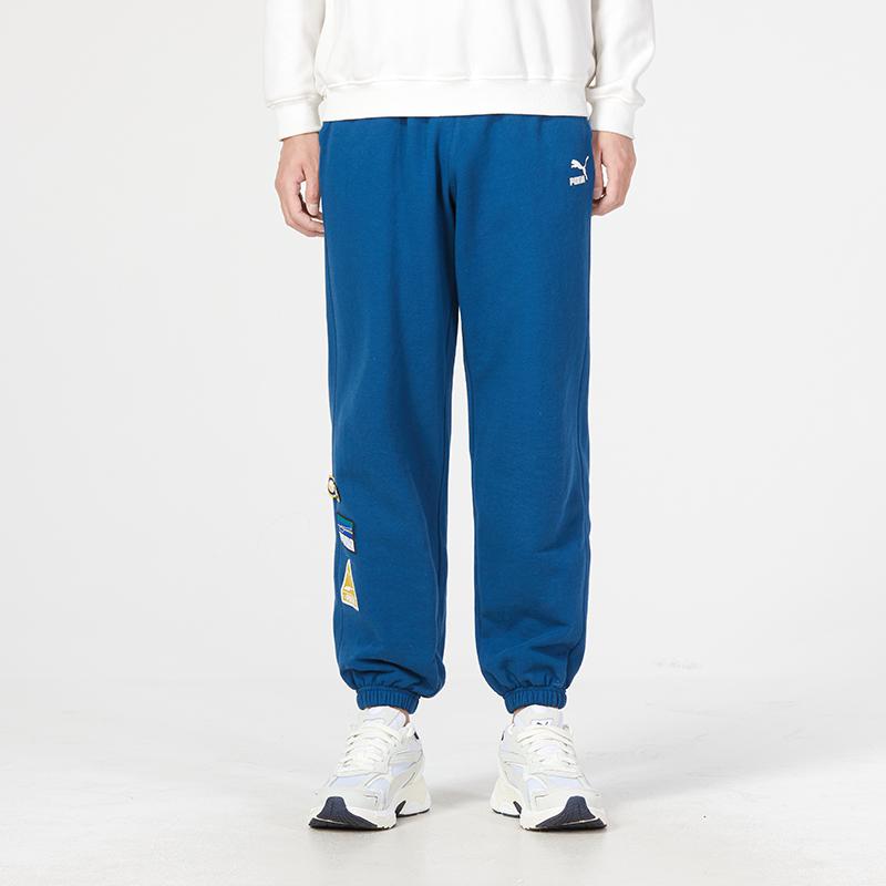 Puma Team Badge Sweatpants With Solid Color Logo Cuff Men Bottoms Blue 677378-45