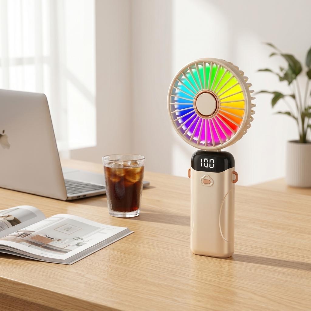 Portable Handheld Fan with Digital Display Rechargeable Battery USB Charging Adjustable Speed Small Outdoor Personal Fan for Travel and Office Use