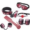 Red Black 6Pc Spanking Paddle Gag Cuffs Collar Blindfold  Kink Fetish Kit  Starter Kits