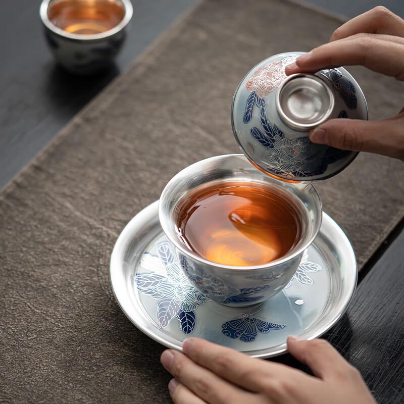 Su Shi Ceramic Gilded Silver Peony Gaiwan Tea Set