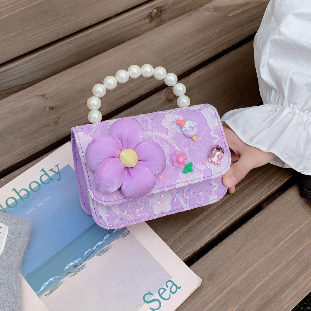 Koreanische Kamelie Schleife Perlen Schulter- und Crossbody-Tasche für Kinder