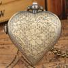 Romantic Heart Shape Quartz Pocket Watch Bronze/Silver/Black Necklace Pendant Chain Ladies Watch Souvenir Gifts for Girls Women