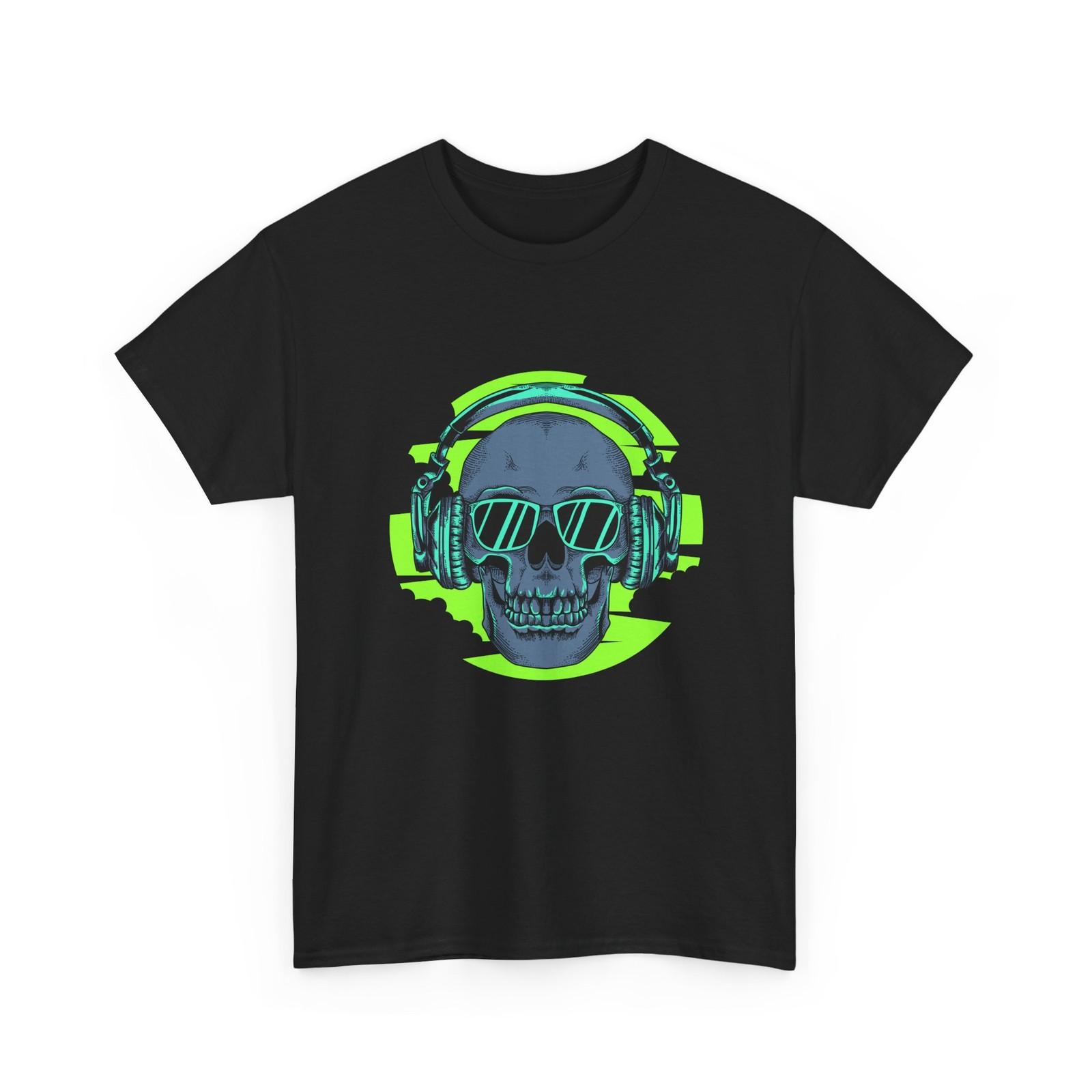 Neon DJ Skull T-Shirt | Skull with Headphones and Sunglasses, Cool Style Tee S