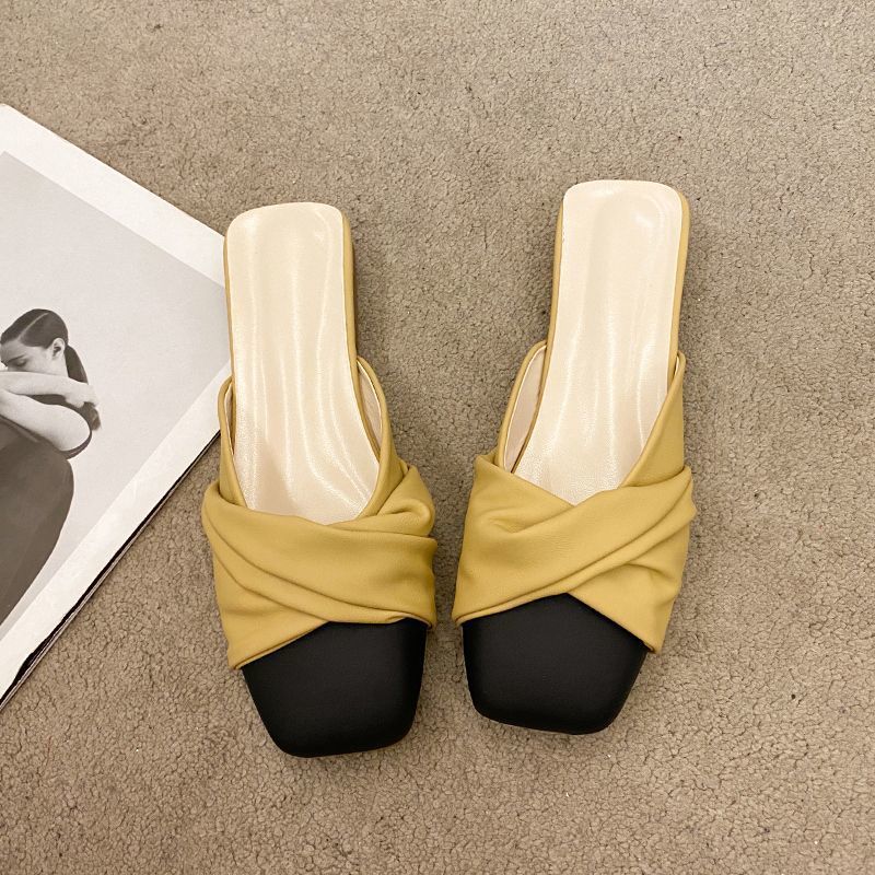 Low-heeled Bag Head Half Slippers Women's Outer Wear 2025 New Spring Flat-bottomed Lazy Sandals Internet Celebrity Half-tray Single Shoes Women