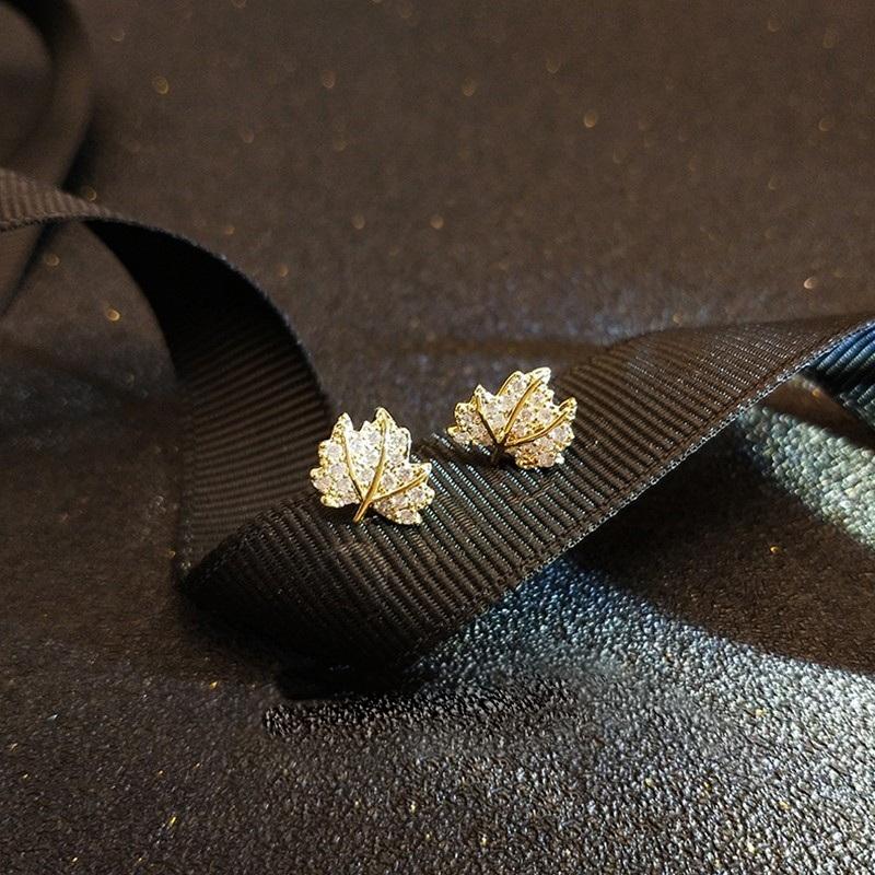 Creative Red Maple Leaf Zircon Stud Earrings Cute Rabbit Cat Rhinestone Jewelry Gift For Women Christmas Party