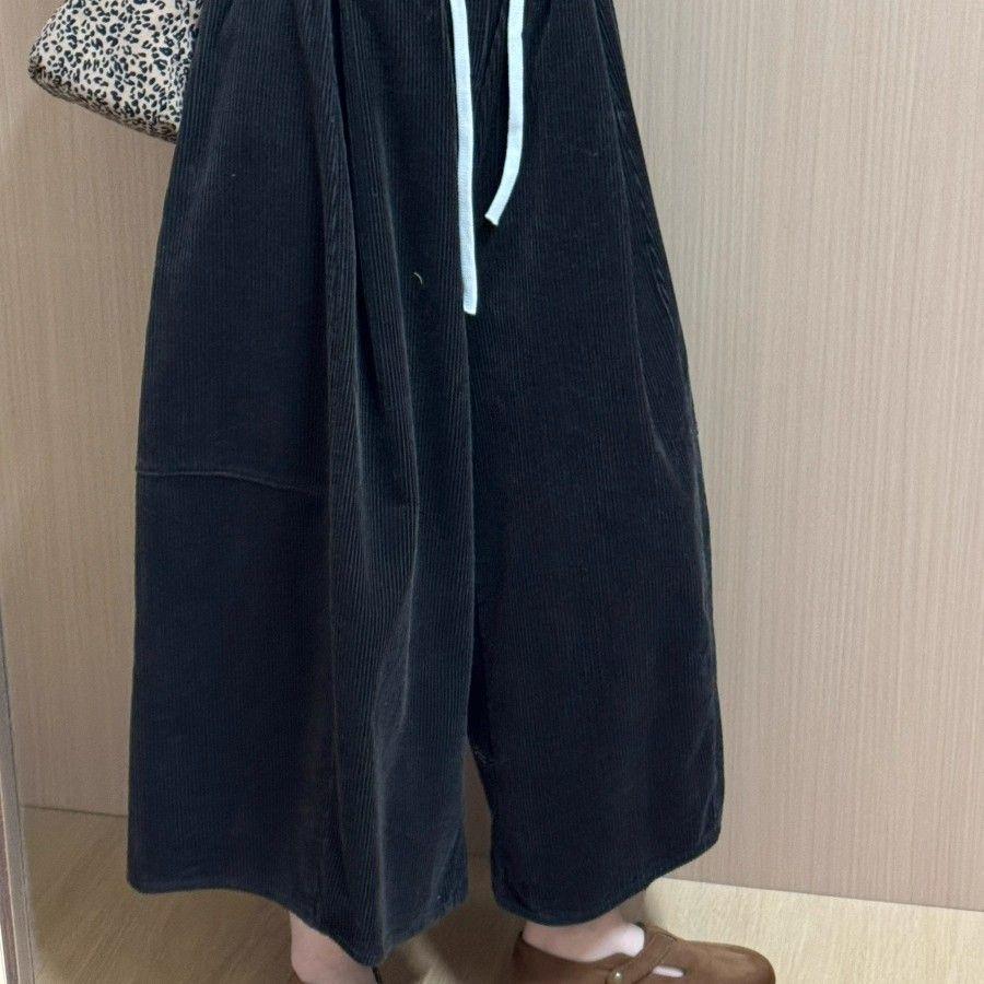 Korean Style Slimming Wide-Leg Corduroy Wool Pants for Women