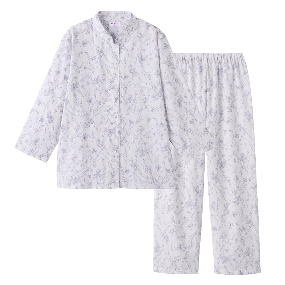 Gunze Long Sleeve Pajamas with Elastic Sleeve and Leg Made In Japan Women's Holes, Moisture-Wicking, Quick-Drying, Eco-Friendly, Twin-Leg Pattern,