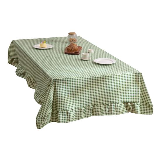 Retro Plaid Ruffle Tablecloth Cotton Linen Farmhouse Table Cover Rustic Machine Washable Tablecloth for Dining Room Garden Party Wedding Baby Shower