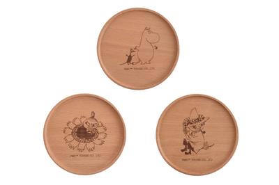 TOUGEI Holz-Untersetzer (Mumin, Klein-My, Schnupferich) Set aus 3 Stück, Naturholz, Moomin-Serie