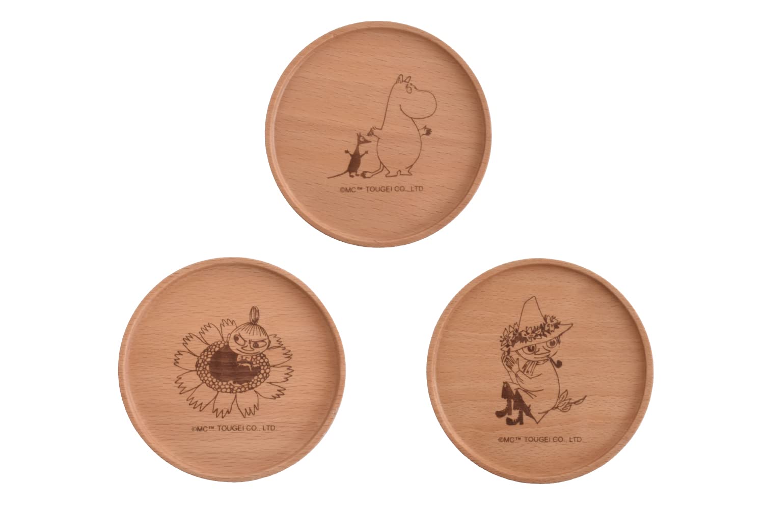 

TOUGEI Wooden Coasters (Moomin, Little My, Snufkin) Set of 3, Natural Wood, Moomin Series