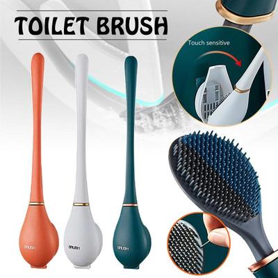 Silicone Toilet Brushes With Holder Set Wall-Mounted Long Handled Toilet Cleaning Brush Modern Hygienic