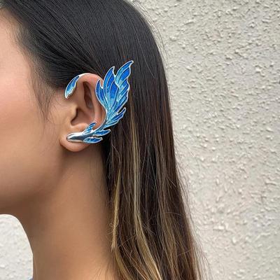 Luxusní modré malované elfí náušnice pro ženy, náušnice s klipem ve tvaru ryby a zvířete, křídla víly bez piercingu, svatební šperky, dárky
