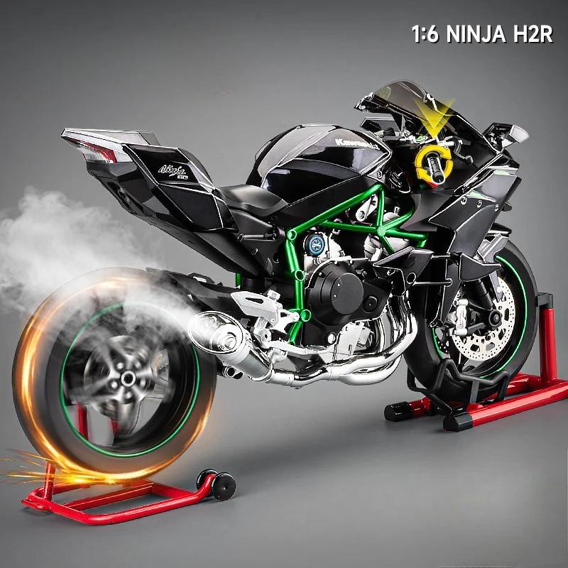 Diecast Spray 1/6 Kawasaki H2R Alloy Racing Motorcycle Model Sound and Light Bootable Motorbike Toy Birthday Gift for Boyfriend