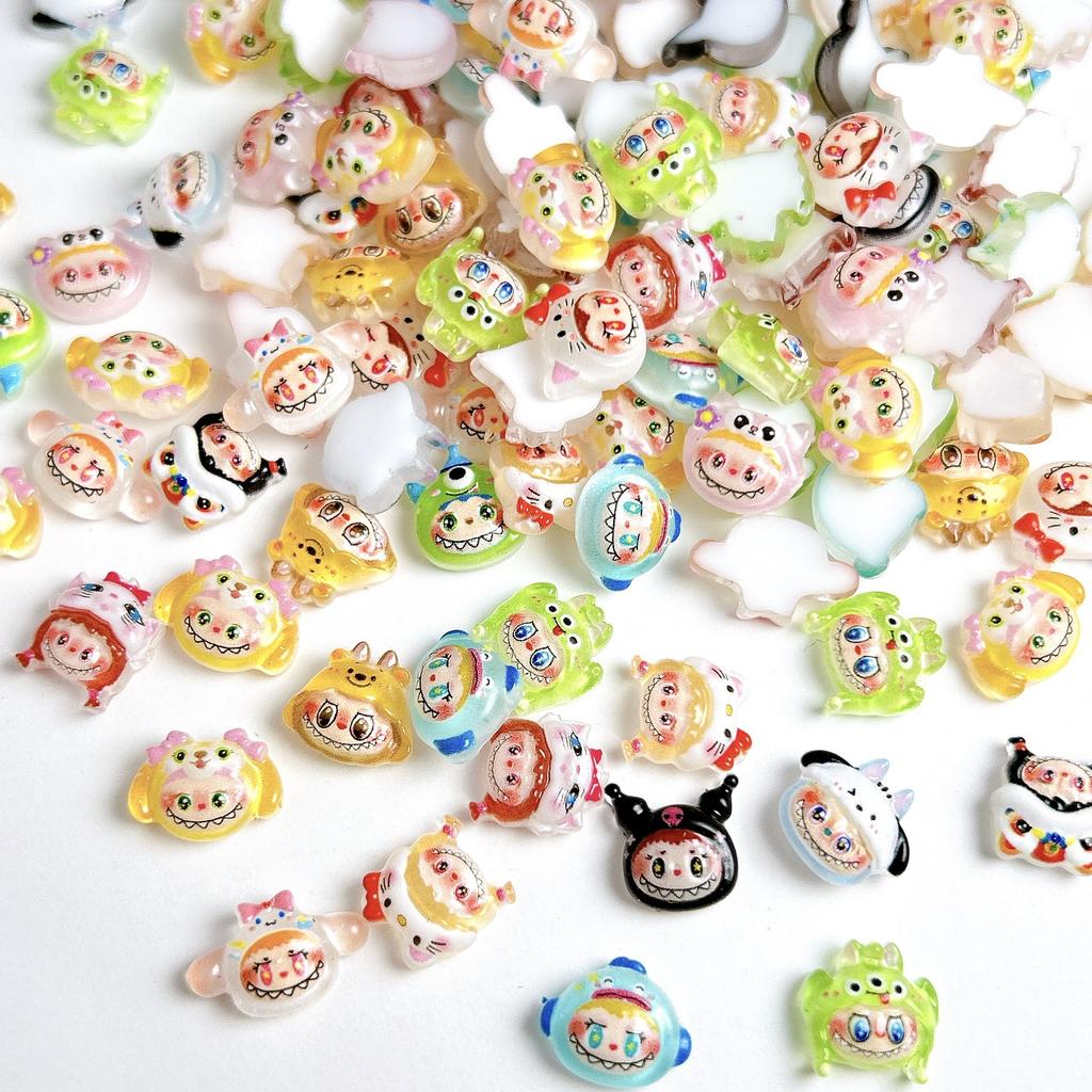 Accesorios de Arte de Uñas de Dibujos Animados Labubu Muñeca 3D Linda Mixta Funda de Teléfono Materiales de Decoración Hechos a Mano Bricolaje