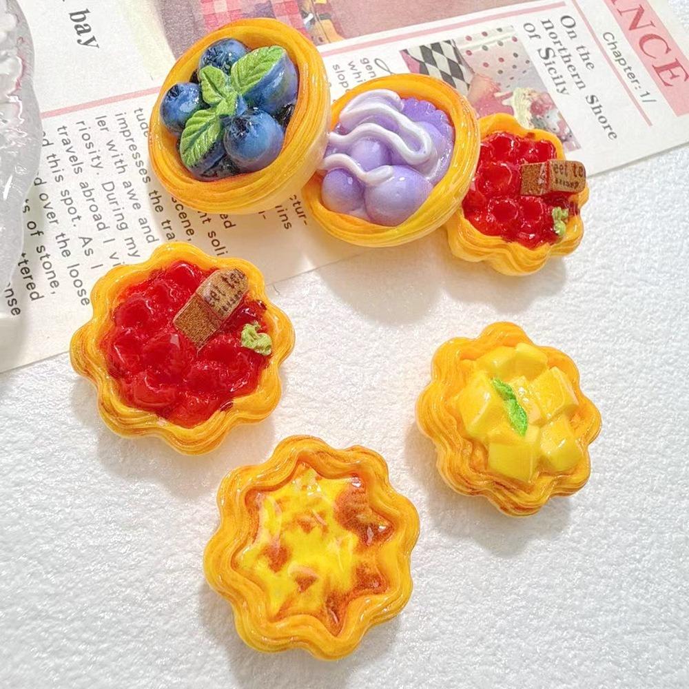 5Pcs Mixed Fruit Tart Resin Charms Blueberry Taro Strawberry Mango Original Simulation Play Food Flatback Diy Supplies