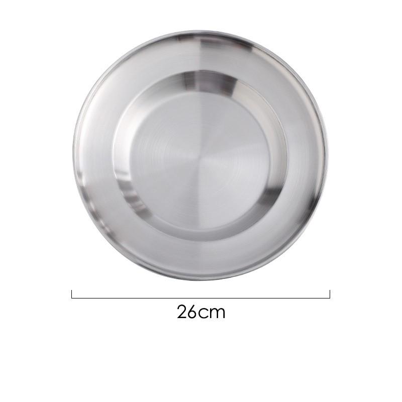 Round Kitchen Bar Tableware Cake And Fruit Snack Salad Plate Kitchen Accessories Stainless Steel Plate Camping Picnic Plate