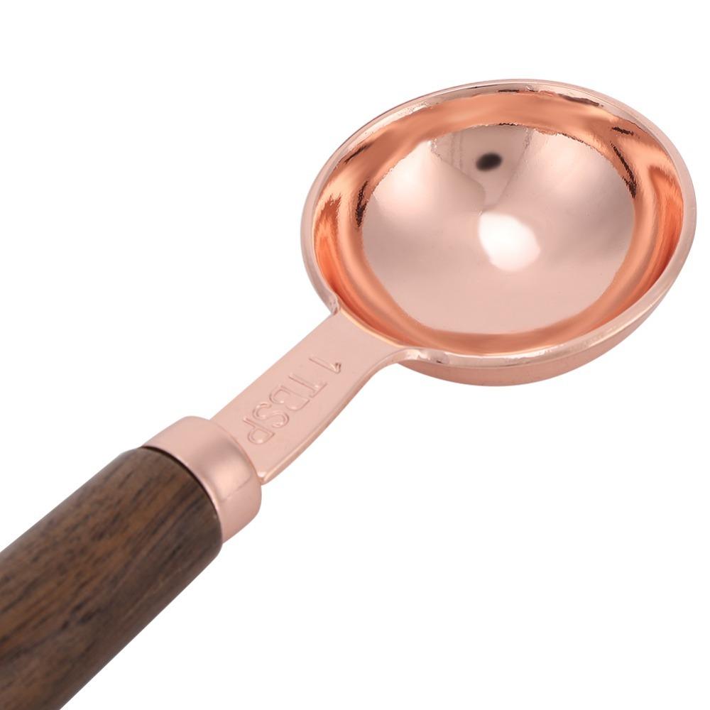 4PCS Set Walnut Wood Handle Measuring Cup Set Stainless Steel Stainless Steel Scoop For Household