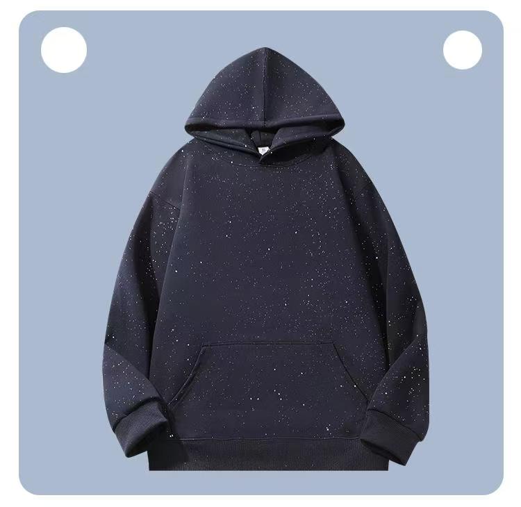 Winter starry sky is fashionable, shiny, slightly shoulder-falling hooded long-sleeved sweatshirt base shirt jacket