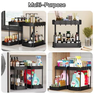 Versatile 2 Tier Under Sink Organizer Stable Pull Out Storage Rack Multi-Purpose Cabinet Organizers for Bathroom Kitchen