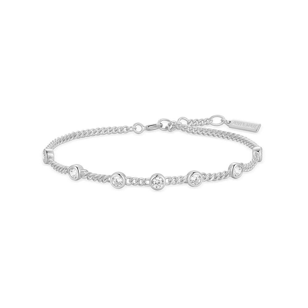 Silver Multi-Station Round Stone Chain 925 Silver Bracelet B066-05H
