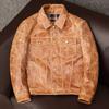 Men Waxed Genuine Leather Jacket Slim Fit Cowboy Biker Coat Autumn Casual Outwear