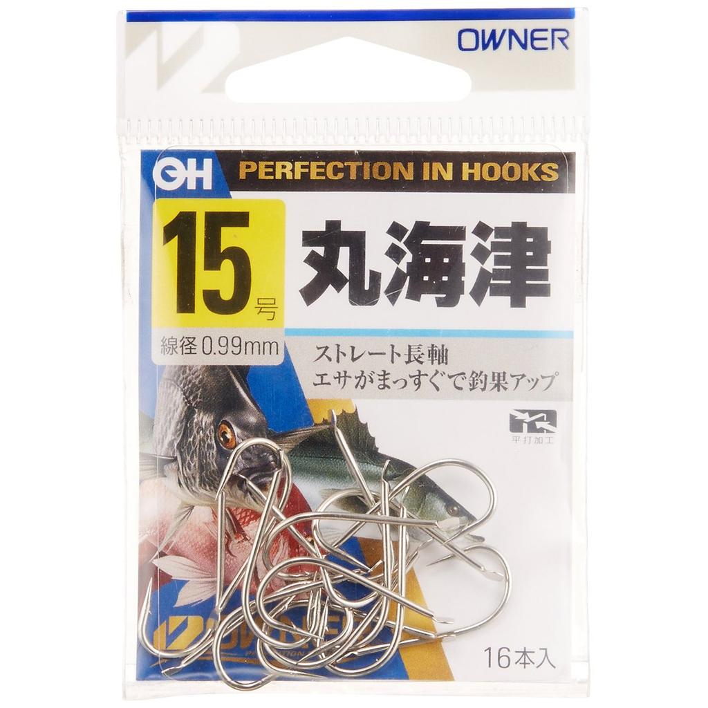 Owner Maru-Kaizu Fishing Hooks Size 15 Loose Pack Straight Long Shank for Rockfish Pufferfish