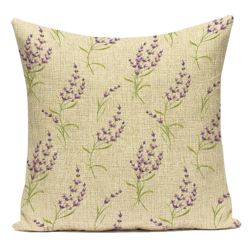 Decorative Throw Pillows Case Purple Lavender Flower Polyester Pillow Cushion Cover for Sofa Home Living Room Decoration