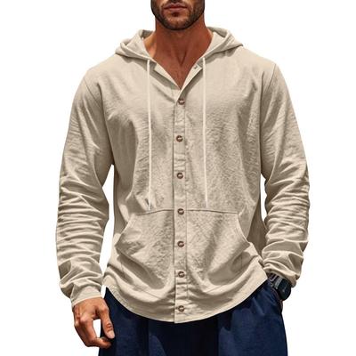 Camisa Suelta para Hombre de Primavera y Otoño Línea Suelta Casual Simple Playa con Capucha Manga Larga