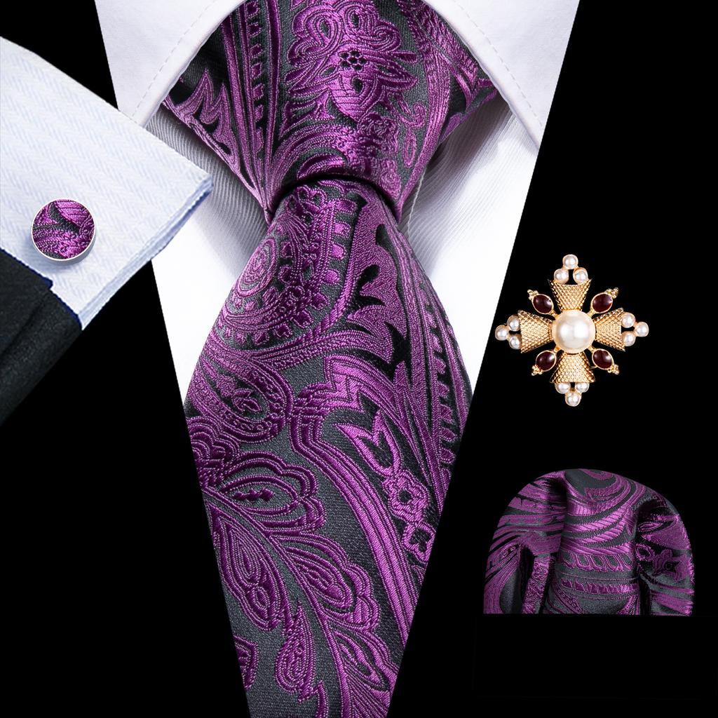 Barry.Wang Pearl sagė su kaklaraiščiu vyrams Paisley gėlių šilko kaklaraištis Hanky rankogalių sąsagų rinkinys