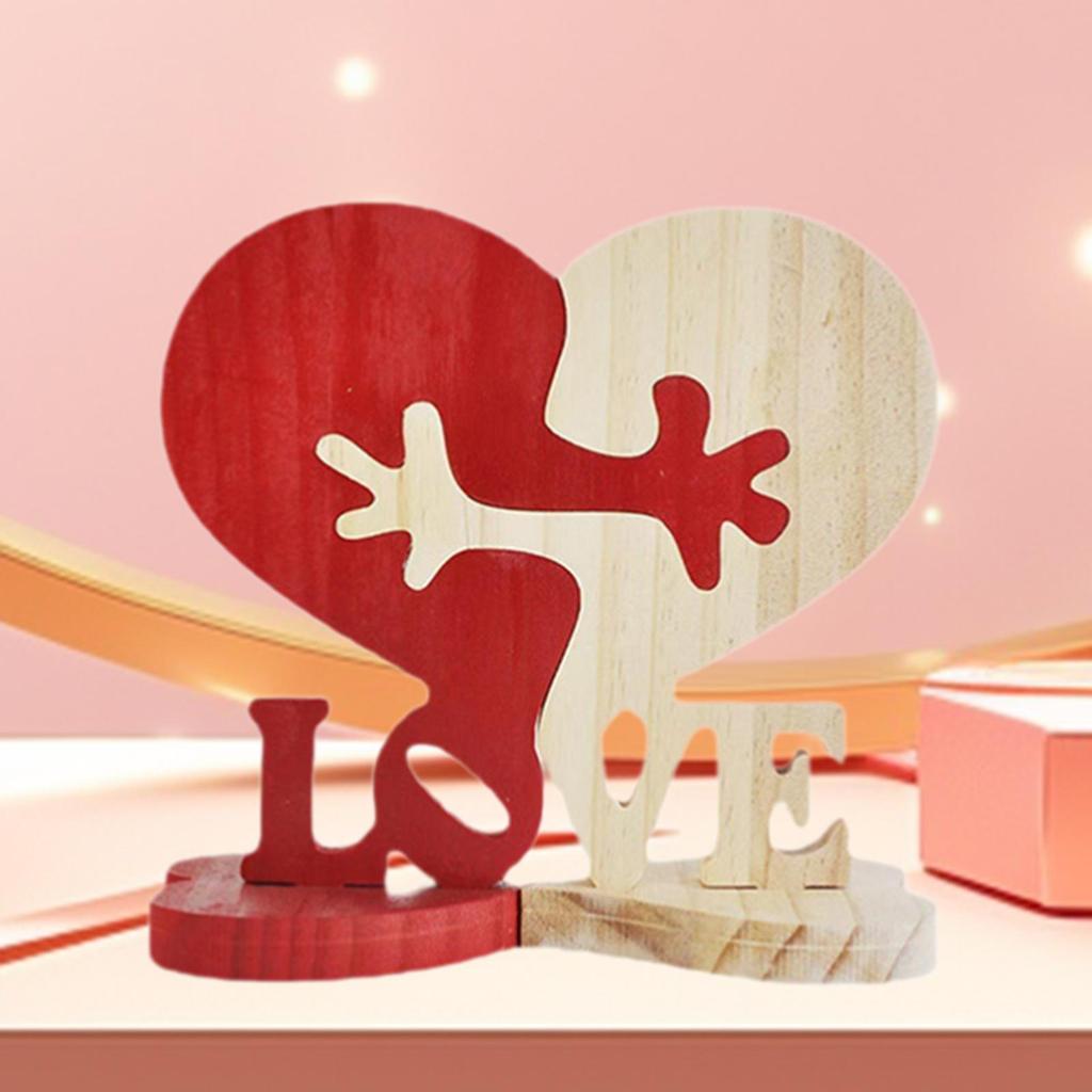 Heart Shaped Wooden Ornaments,Wood Tabletop Decorations Tabletop Centerpiece Wooden Statue Love Wood Signs for Xmas Bookshelf