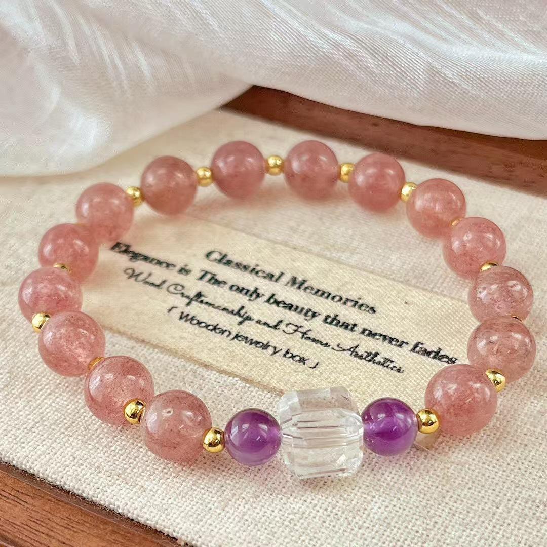 

Vintage Natural Strawberry Crystal White Crystal Amethyst Bracelet Bracelet
