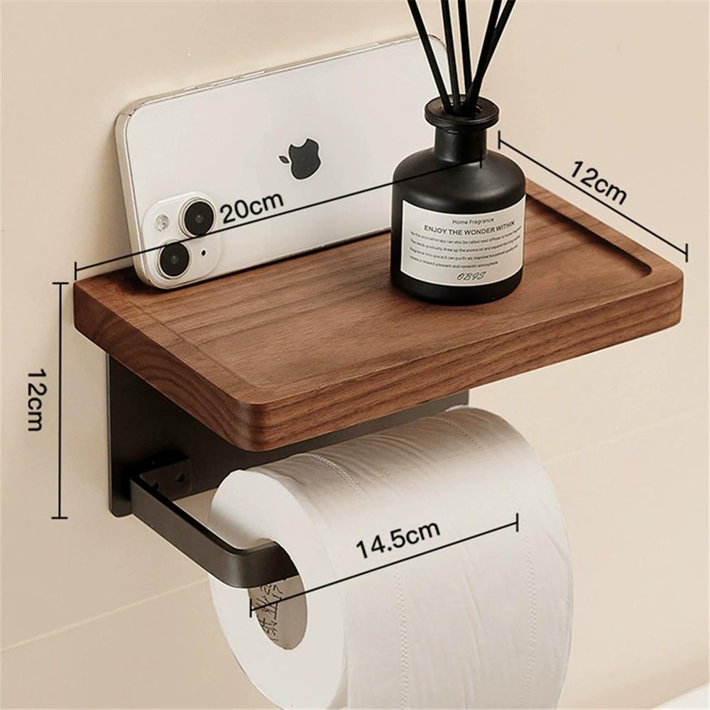 Walnut Aluminum Bathroom Paper Holder with Shelf Bathroom Paperroll Holder Wall Mount Tissue Rack Toilet Paper Holder Tissue Box