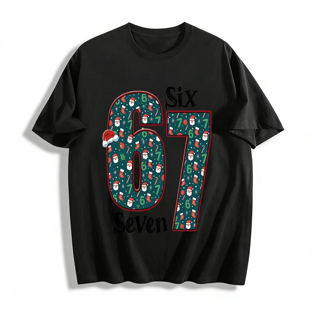 Christmas Themed Number 67 Print Casual Top For Adults Kids Pure cotton T-shirt XXS