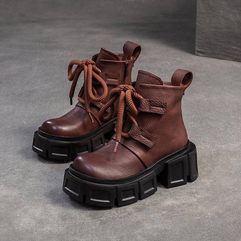 

Johnature Короткие ботинки из натуральной кожи в британском стиле на платформе, удобные женские ботинки в стиле ретро на толстой подошве 37 коричневый