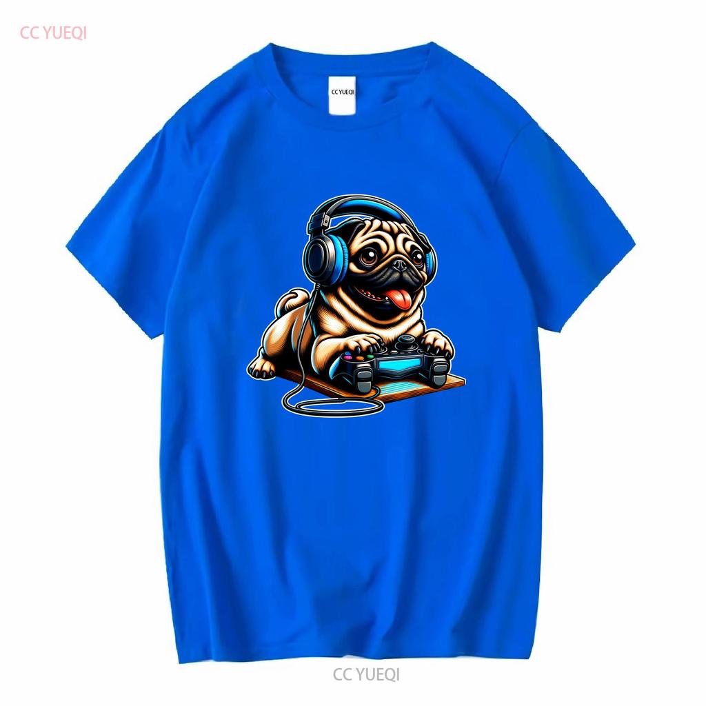Pugs Dogs Playing Gamer Funny Pug Dog Breed Cute Puppies T Shirt vintage Washed Casual Comfortable Stretched vintage Washed